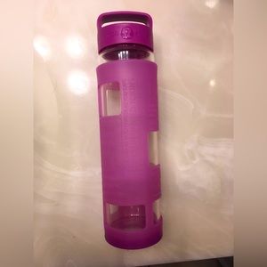 LULULEMON 16 oz Glass Water Bottle with Pink Silicone Sleeve ~ Love Yoga